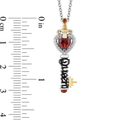 Disney Villain Evil Queen Garnet and Diamond Key Pendant Necklace in Sterling Silver - Gift For Mom