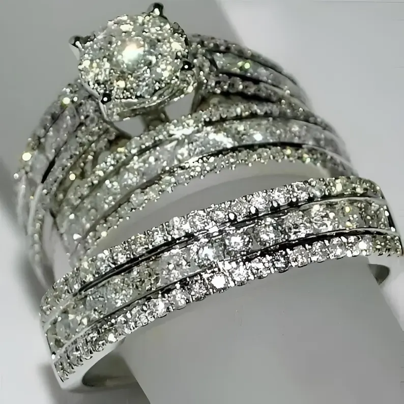 3 Ct Round Diamond His & Her Engagement Wedding 925 Silver Trio Bridal Ring Set - Gift For Her/Him