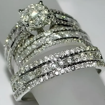 3 Ct Round Diamond His & Her Engagement Wedding 925 Silver Trio Bridal Ring Set - Gift For Her/Him