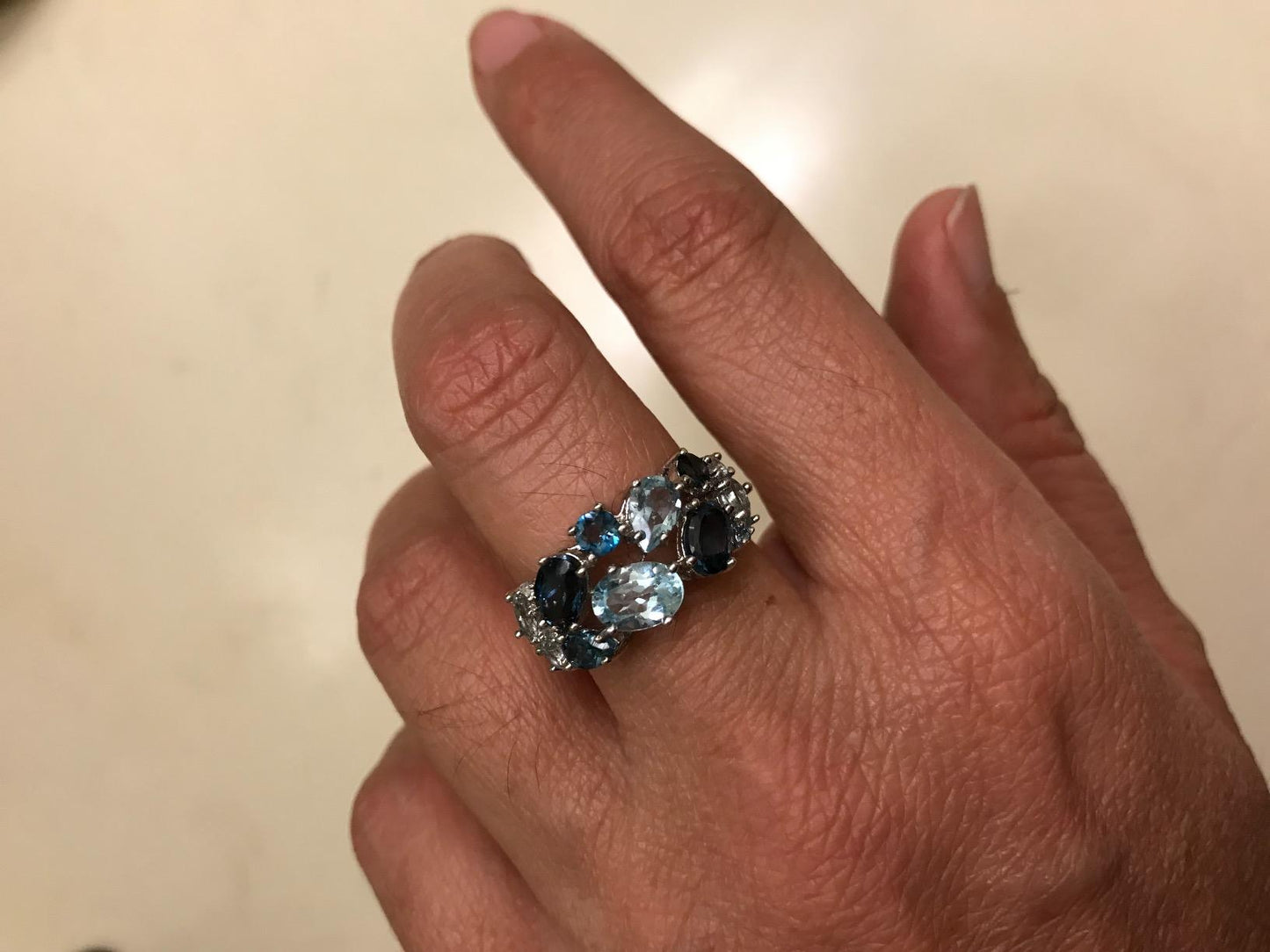 Genuine London Blue Topaz and Aquamarine Tonal Cluster Ring in Sterling Silver - December Birthstone Ring