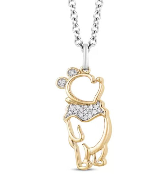 Winnie the Pooh Diamond Pendant Necklace in 925 Sterling Silver - Gift For Her