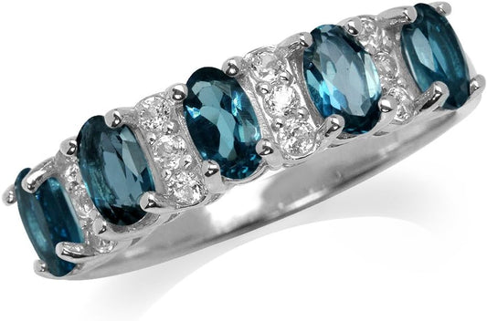 5X3mm Oval London Blue Topaz Ring in Sterling Silver - Anniversary Gift For Her