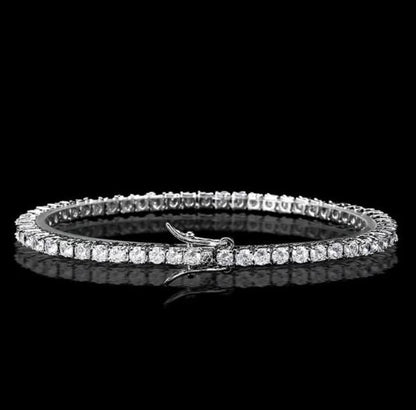 White Zircon Diamond Tennis Bracelet in 14K Yellow Gold Finish Unisex Bracelet - Gift For Him