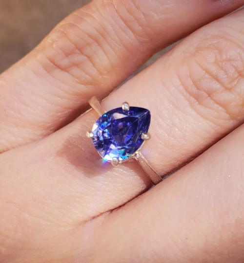 Tanzanite Engagement Ring 925 Sterling Silver - Teardrop solitaire engagement ring