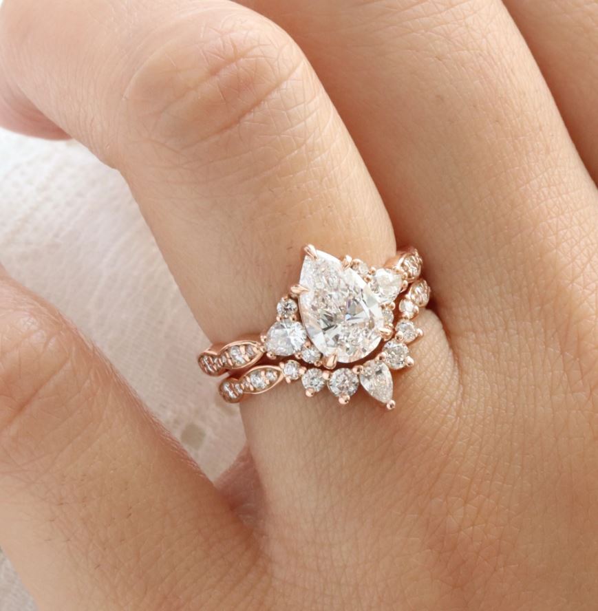 2.32 Ct Pear Diamond Engagement Ring Set in 14k Rose Gold Vermeil - Special Gift For Women