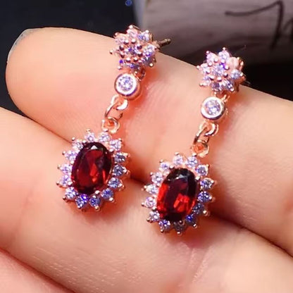 Natural Garnet & Diamond Halo Earring For Women in 14K Rose Gold Vermeil on Sterling Silver