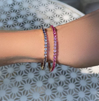 2.9mm Blue Sapphire Ombre Tennis Bracelet in 14K Gold Finish - Wedding Bracelet Gift For Her