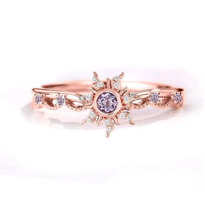 Amethyst & Diamond Princess Magic Sunflower Wedding Ring in Rose Gold Finish