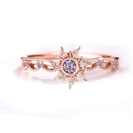 Amethyst & Diamond Princess Magic Sunflower Wedding Ring in Rose Gold Finish