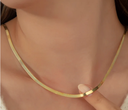 18K Gold Snake Chain Necklace - 925 Silver Herringbone Chain Necklace - Everyday Necklace for Women