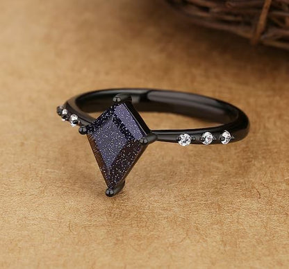 Skye Galaxy Sandstone Ring in Black Rhodium - Nebula Ring Sandstone Engagement Ring For Her