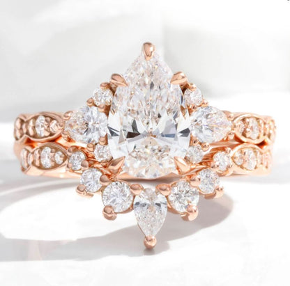 2.32 Ct Pear Diamond Engagement Ring Set in 14k Rose Gold Vermeil - Special Gift For Women