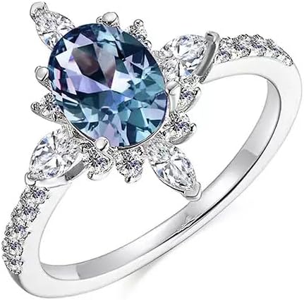 Skye Natural Oval Alexandrite Engagement Rings for Women in 925 Sterling Silver - Promise Ring For Her