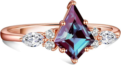 Skye Alexandrite & Diamond Ring Set- 14K Rose Gold Finish Kite Engagement Rings For Women