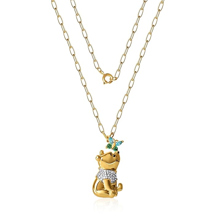 Winnie The Pooh Disney Necklace Yellow Gold Flash Plated Sterling Silver Necklace 18"inch