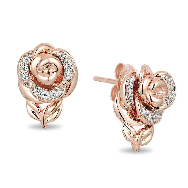 1/15 CT Diamond Belle Princess Rose Stud Earrings in 14k Rose Gold Finish - Special Gift For Mothers Day