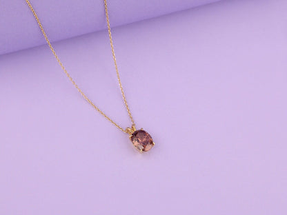 Oval Cut Brown Diamond Solitaire Necklace - Minimalist Necklace for Women - Dainty Necklace for Her