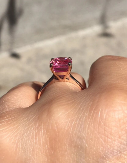 Cushion Cut Pink Sapphire Solitaire Engagement Ring in 14K Rose Gold Vermeil - Wedding Ring Gift For Her