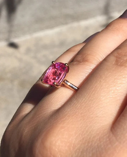 Cushion Cut Pink Sapphire Solitaire Engagement Ring Set in 14K Rose Gold Vermeil - Wedding Ring Set Gift For Her