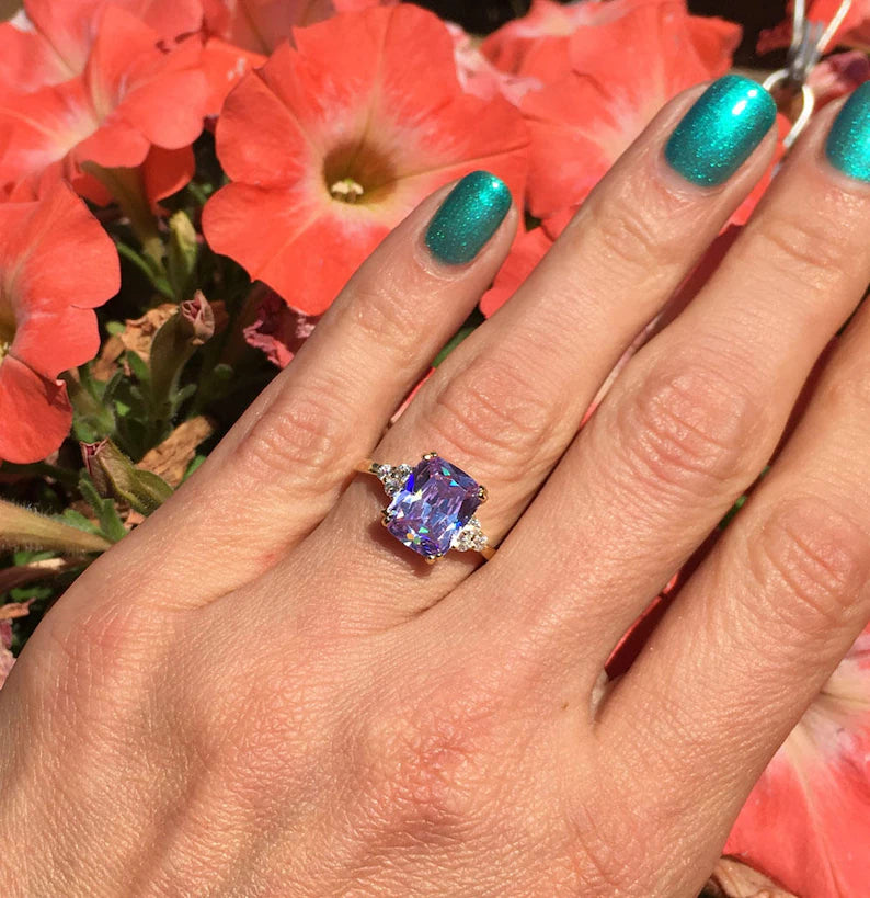 Lavender Amethyst Engagement Ring in 14k Yellow Gold Vermeil - Statement Ring - Cocktail Ring