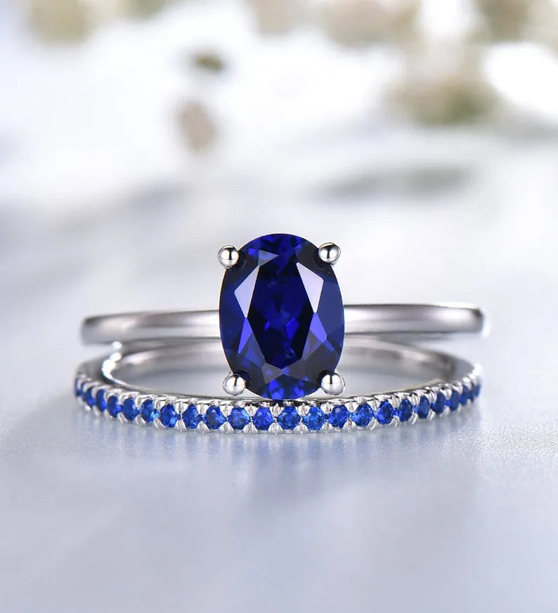 Sapphire Four-Prong Petite Comfort Fit Ring Sapphire Wedding Band in 925 Sterling Silver - Gift For Her