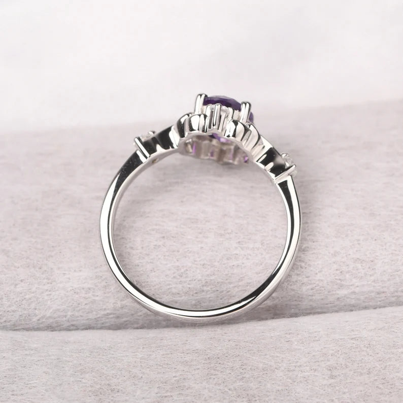Retro Filigree Amethyst Ring Sterling Silver Oval Cut 8X6 mm Anniversary Ring February Birthstone Ring