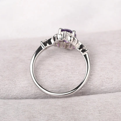 Retro Filigree Amethyst Ring Sterling Silver Oval Cut 8X6 mm Anniversary Ring February Birthstone Ring
