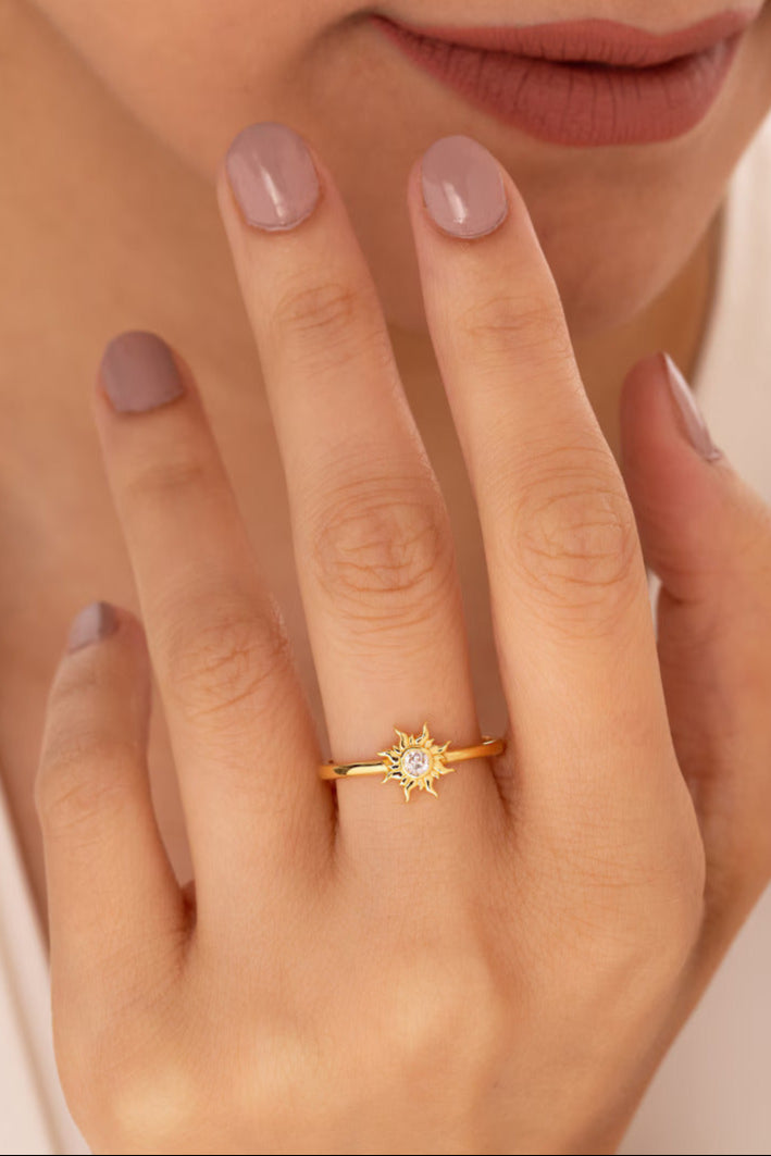 Princess Magic Sunflower Engagement Ring in Sterling Silver - Diamond Promise Ring Gift For Her