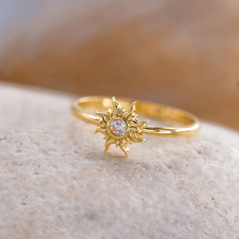 Princess Magic Sunflower Engagement Ring in Sterling Silver - Diamond Promise Ring Gift For Her