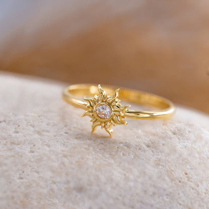 Princess Magic Sunflower Engagement Ring in Sterling Silver - Diamond Promise Ring Gift For Her