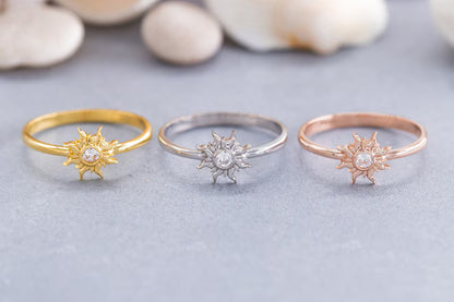 Princess Magic Sunflower Engagement Ring in Sterling Silver - Diamond Promise Ring Gift For Her