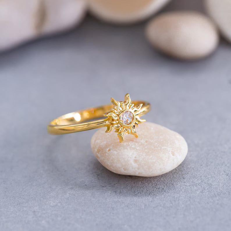 Princess Magic Sunflower Engagement Ring in Sterling Silver - Diamond Promise Ring Gift For Her