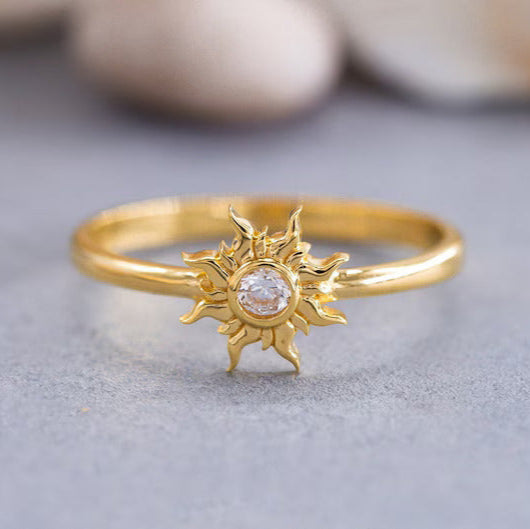 Princess Magic Sunflower Engagement Ring in Sterling Silver - Diamond Promise Ring Gift For Her