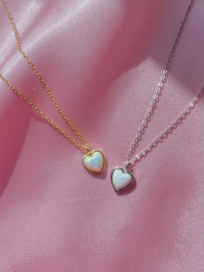 Minimal Opal Heart Necklace For Womens in 14k Yellow Gold Vermeil - Special Gift For Her