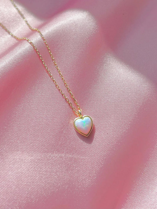 Minimal Opal Heart Necklace For Womens in 14k Yellow Gold Vermeil - Special Gift For Her