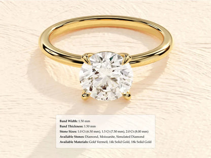 1, 1.5, 2 CT Moissanite Engagement Rings in 14k Solid Gold Round Engagement Ring - Moisssanite Ring Gift For Her