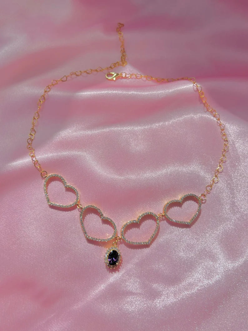 Heart Choker Necklace For Women in 14k Yellow Gold Vermeil - Special Gift For Anniversary