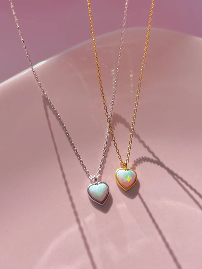 Minimal Opal Heart Necklace For Womens in 14k Yellow Gold Vermeil - Special Gift For Her