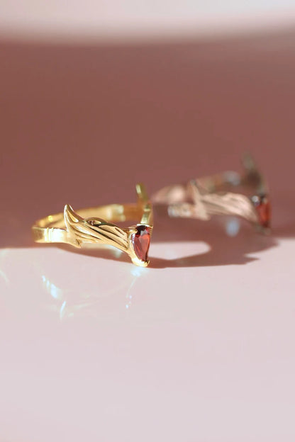 Red Garnet Witch Crown Inspired Superhero Ring in 14k Yellow Gold Vermeil Geek Jewelry - Special Gift For Mom