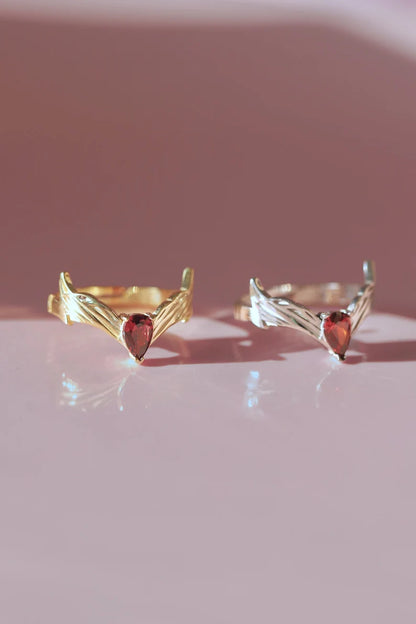 Red Garnet Witch Crown Inspired Superhero Ring in 14k Yellow Gold Vermeil Geek Jewelry - Special Gift For Mom