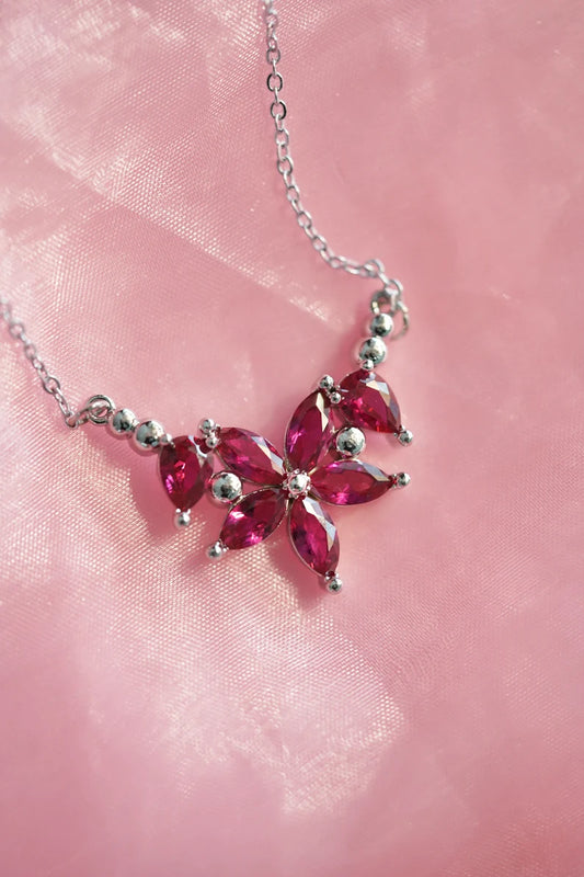 Pink Ruby Flower Necklace in 925 Sterling Silver - Specials Gift For Anniversary