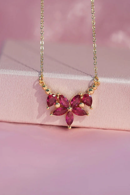 Pink Ruby Flower Necklace in 925 Sterling Silver - Specials Gift For Anniversary