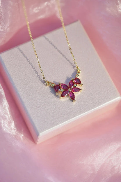 Pink Ruby Flower Necklace in 925 Sterling Silver - Specials Gift For Anniversary