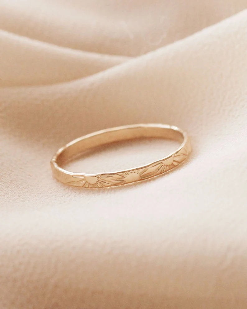 Sun Sunshine Flat Ring Band in 14k Yellow Gold Vermeil on 925 Sterling Silver - Promise Gift For Womens