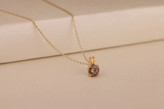 Brown Diamond Solitaire Pendant Necklace in 14k Rose Gold Vermeil - Everyday Necklace For Her