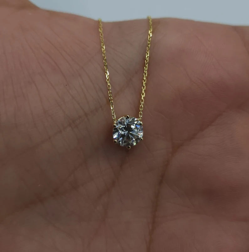 1 Ct Diamond Necklace in 6 Prong Diamond Solitaire Necklace in 14k Yellow Gold Vermeil - Everyday Necklace For Womens