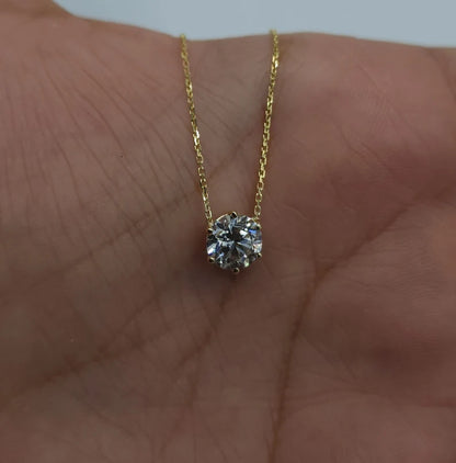 1 Ct Diamond Necklace in 6 Prong Diamond Solitaire Necklace in 14k Yellow Gold Vermeil - Everyday Necklace For Womens