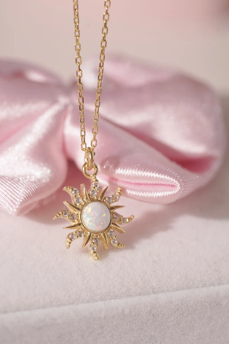 Rapunzel Sunflower Opal Necklace in 14k Yellow Gold Vermeil on 925 Sterling Silver - Special Gift For Her