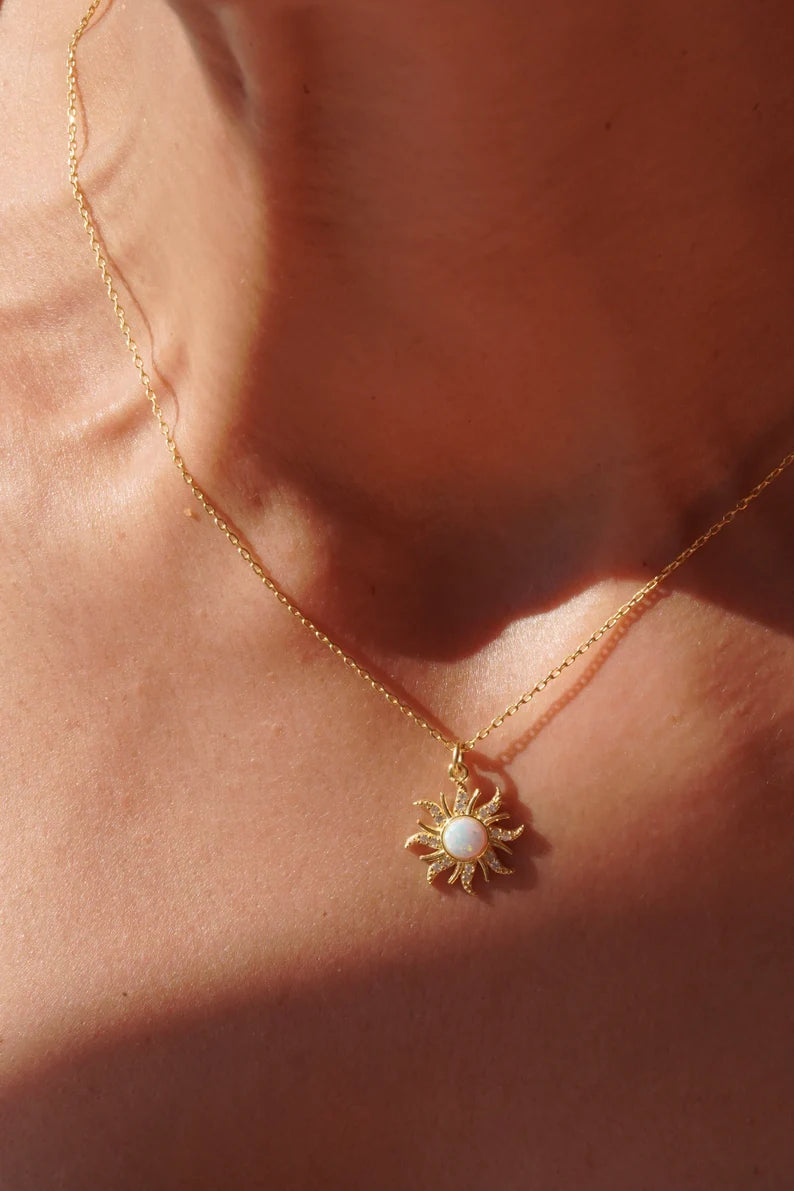 Rapunzel Sunflower Opal Necklace in 14k Yellow Gold Vermeil on 925 Sterling Silver - Special Gift For Her