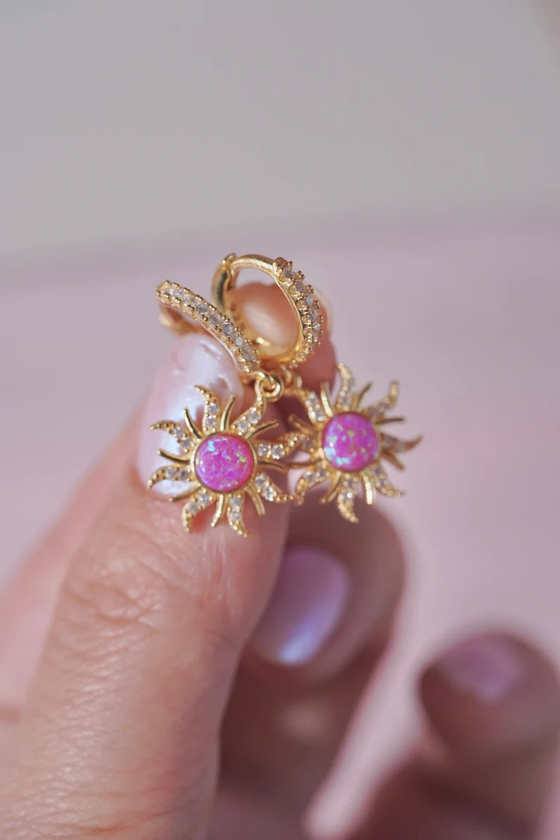 Purple Opal Sun Earrings in 14k Rose Gold Vermeil Princess Rapunzel Earrings For Womans